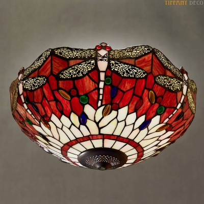 Tiffany Plafondlamp Dragonfly red medium