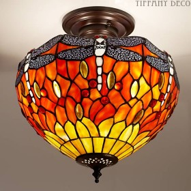 Tiffany Plafondlamp Dragonfly Orange Medium